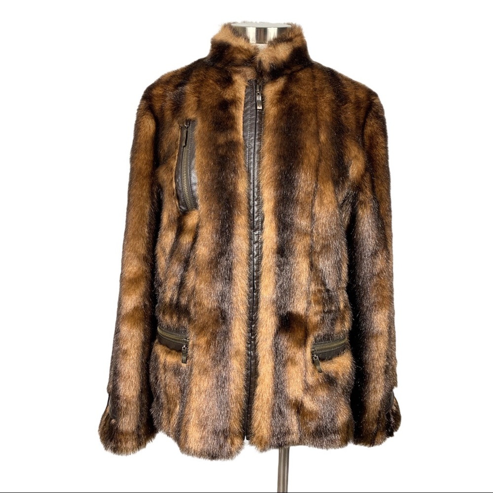 Balmain Faux Brown Fur & Leather Jacket Size 44